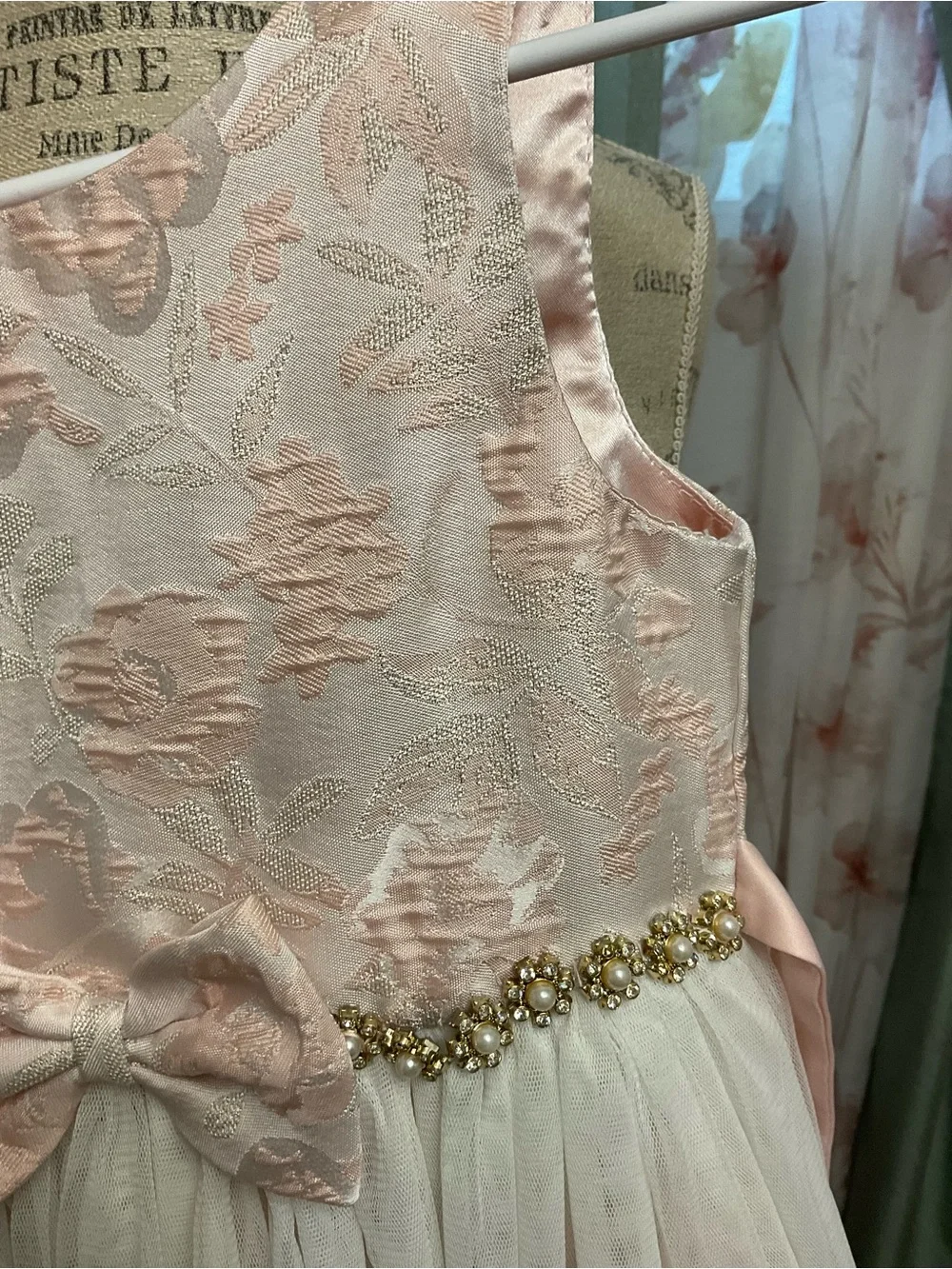 American Princess Blush Pink and Ivory Tulle Party Dress with Bow